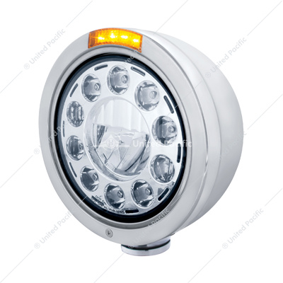 Stainless Bullet Classic Headlight 11 LED Bulb With LED Signal - Amber Lens