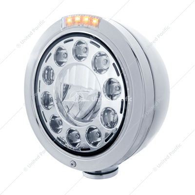 Stainless Bullet Classic Headlight 11 LED Bulb With Dual Mode LED Signal - Clear Lens