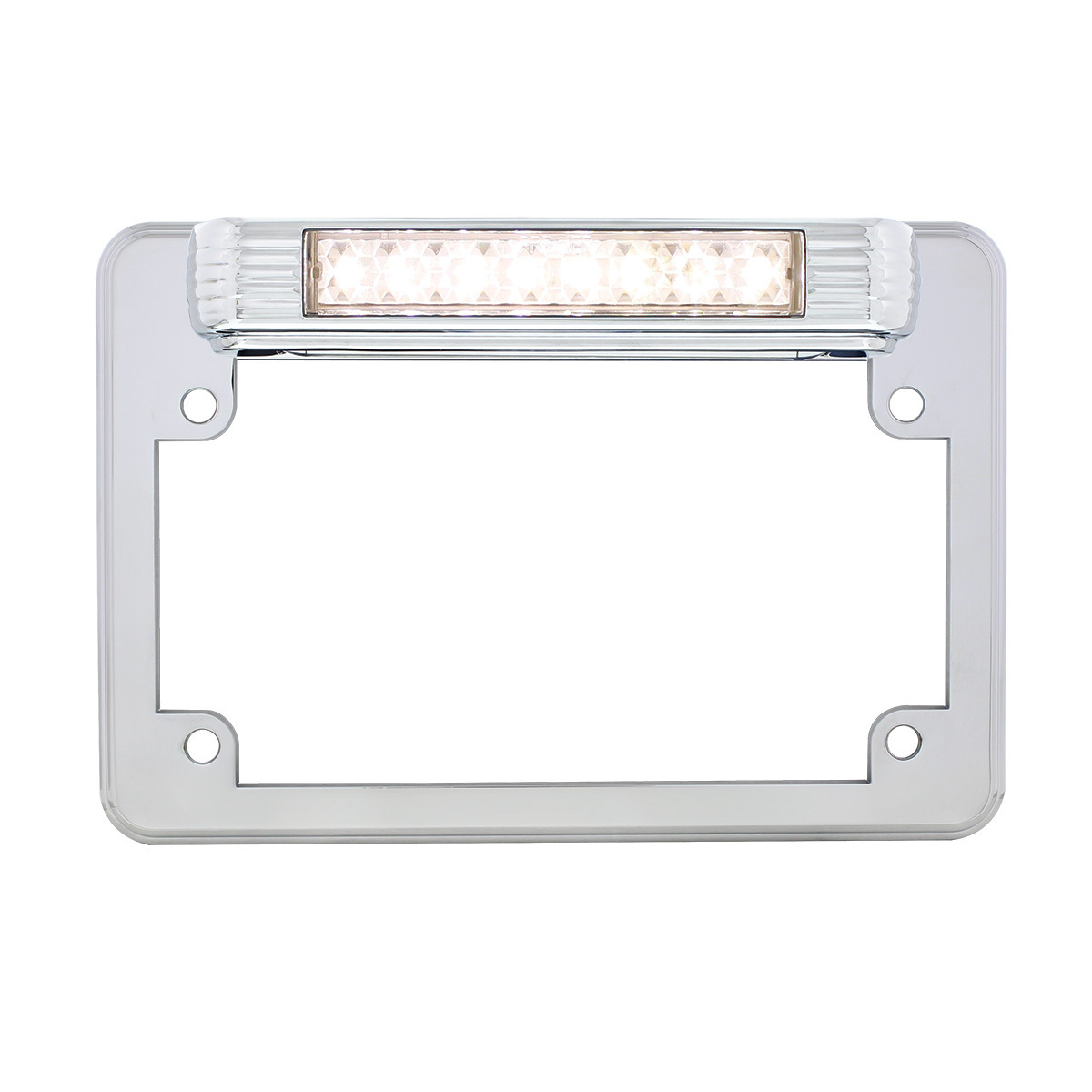 Chrome Motorcycle License Plate Frame With Back-Up Light - White LED/Clears Lens