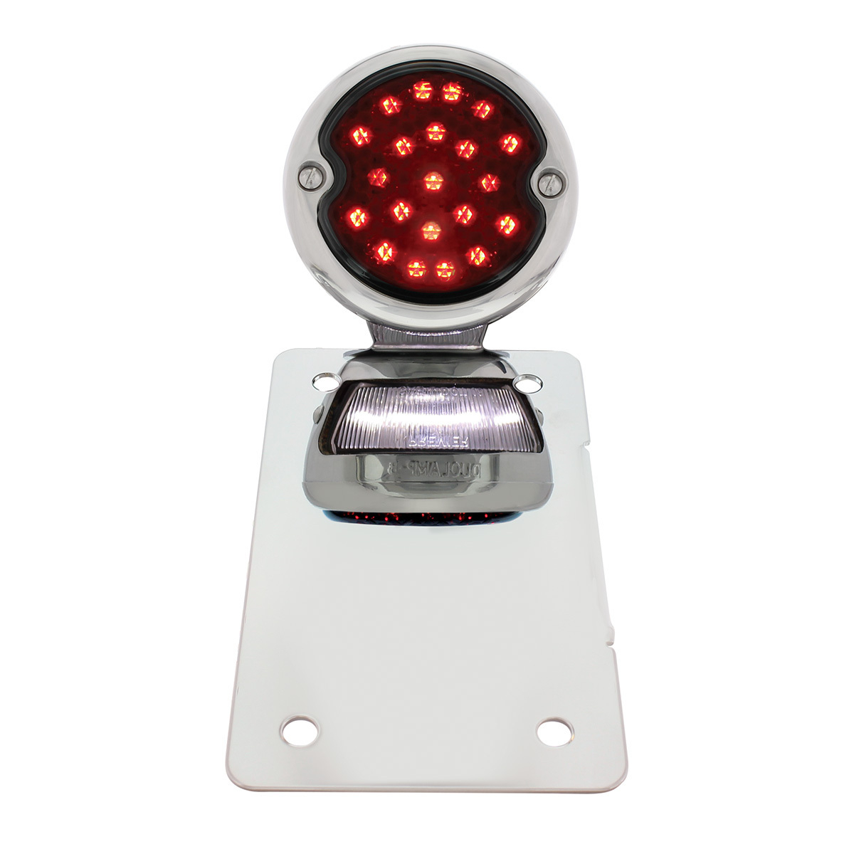 Chrome Vertical Side Mount License Bracket For Motorcycle With 1933-36 Ford Style LED Tail Light