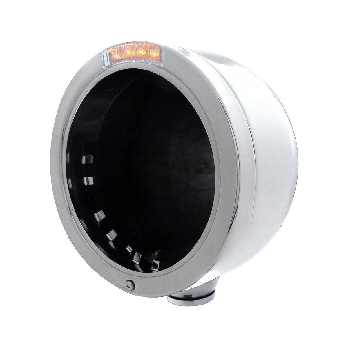 Stainless Steel Bullet Half Moon Headlight No Bulb With LED Turn Signal - Clear Lens