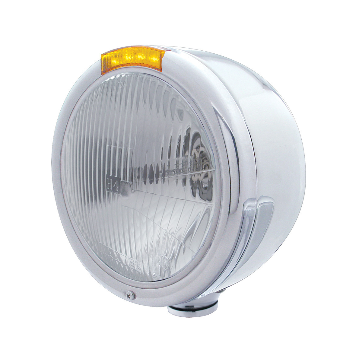 Stainless Steel Classic Half Moon Headlight H4 Bulb & LED Turn Signal - Amber Lens