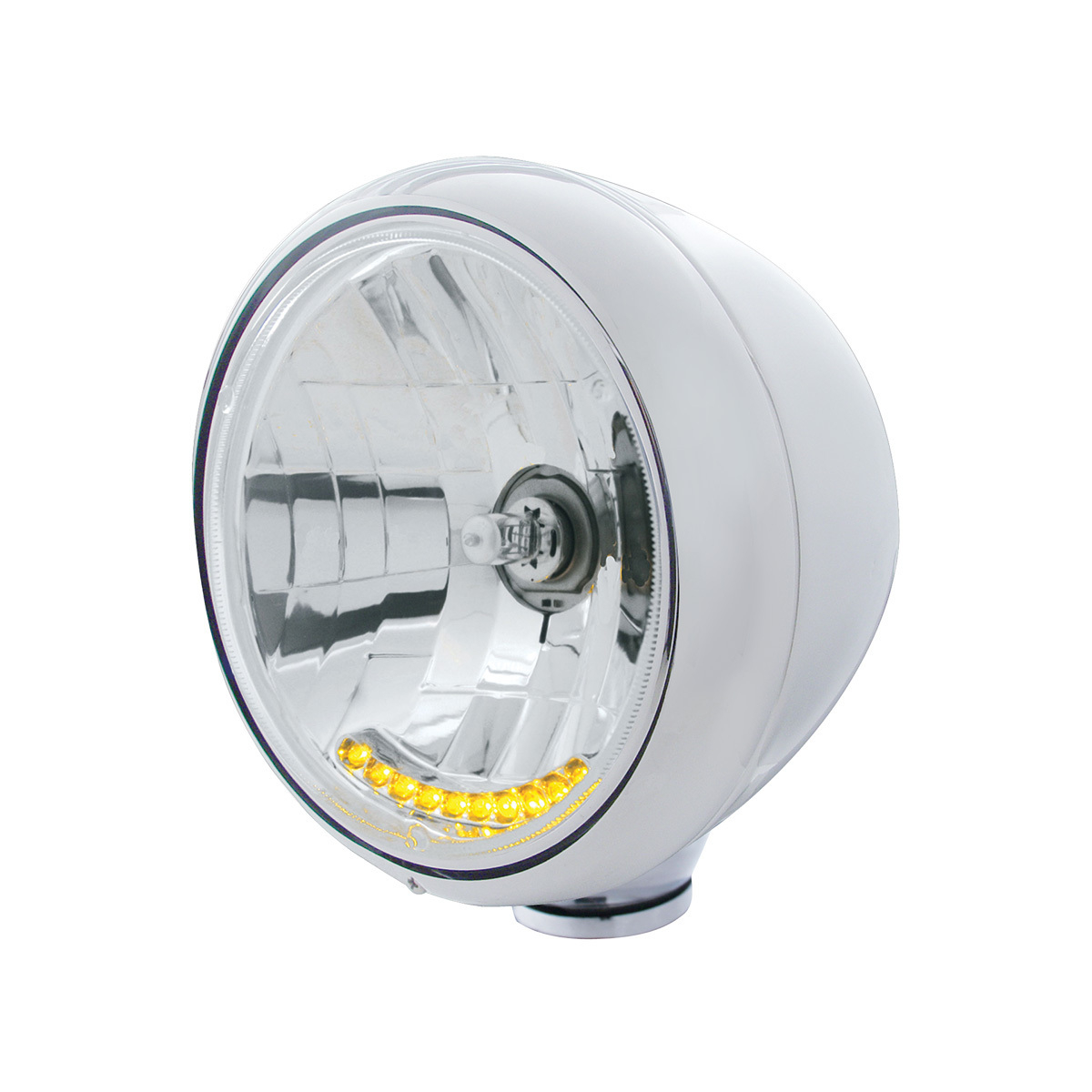 Chrome Guide 682-C Style Headlight H4 Bulb With 10 Amber LED