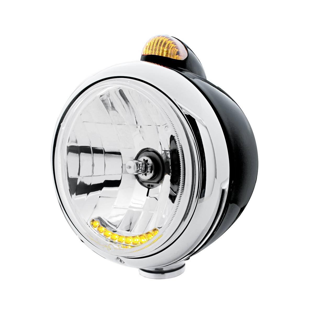 Black Guide 682-C Headlight H4 With 10 Amber LED & Dual Mode LED Signal - Amber Lens