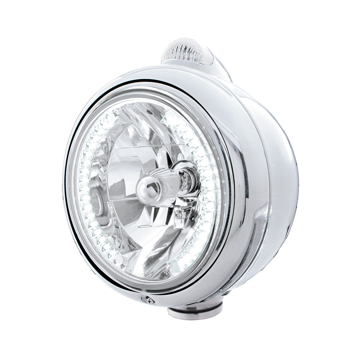 Stainless Steel Guide 682-C Headlight H4 With White LED & Dual Mode LED Signal - Clear Lens