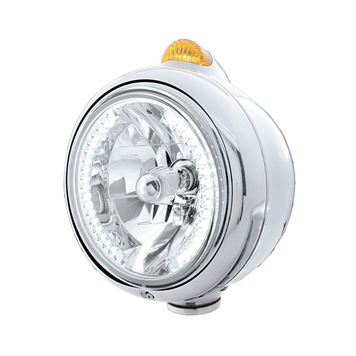 Chrome Guide 682-C Headlight H4 With White LED & Dual Mode LED Signal - Amber Lens