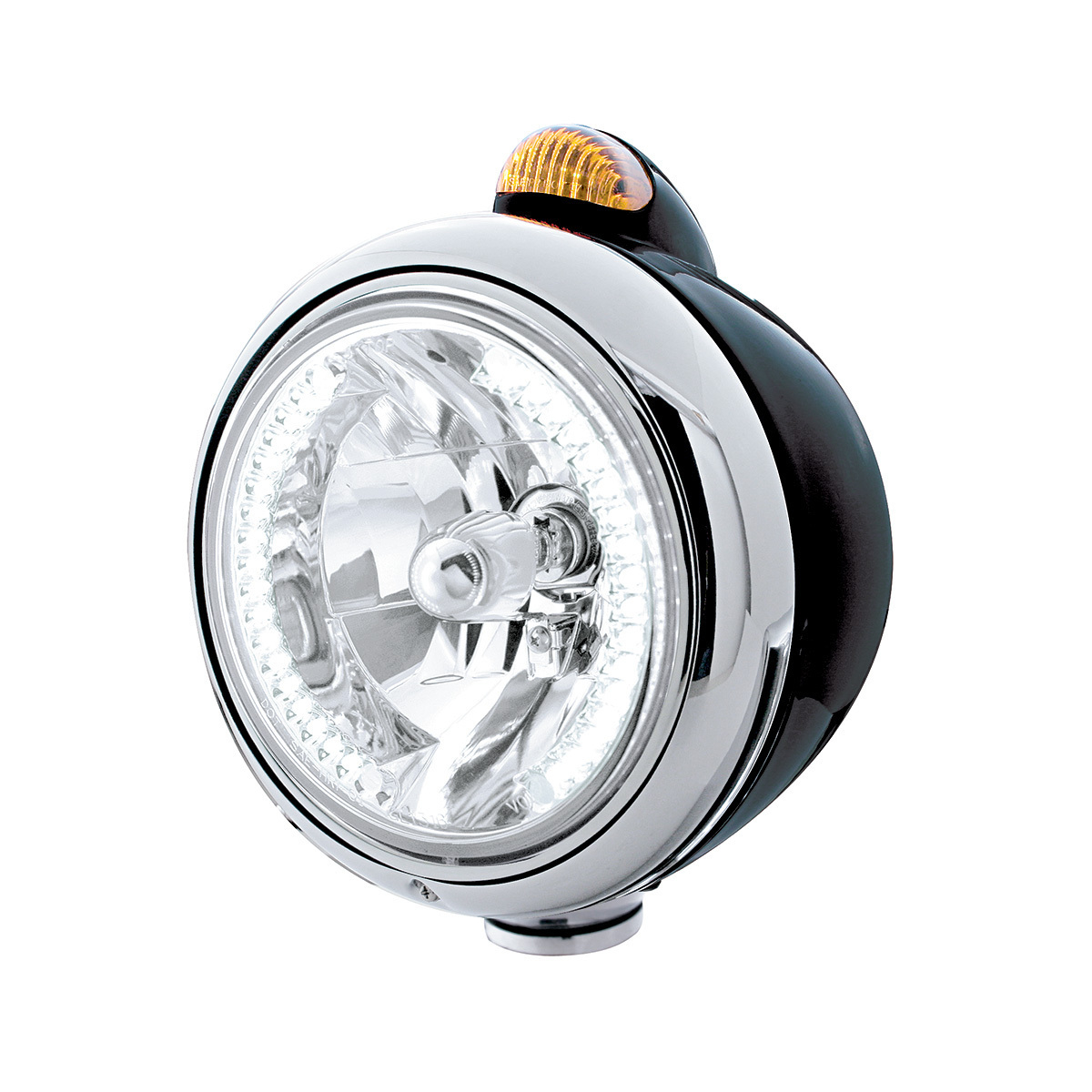 Black Guide 682-C Headlight H4 With White LED & Dual Mode LED Signal - Amber Lens