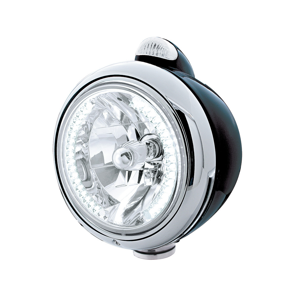 Black Guide 682-C Headlight H4 With White LED & Dual Mode LED Signal - Clear Lens