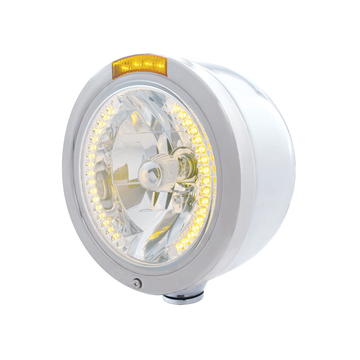 Stainless Steel Bullet Half Moon Headlight H4 With Amber LED & Signal - Amber Lens