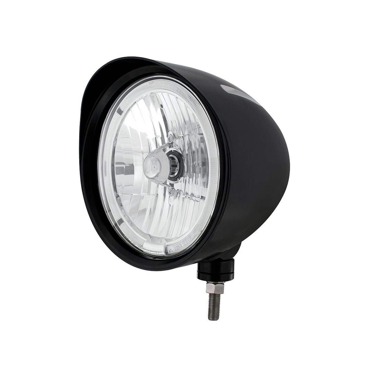 Black "Billet" Style Groove Headlight With Visor 9007 Bulb With Amber LED Halo Rim