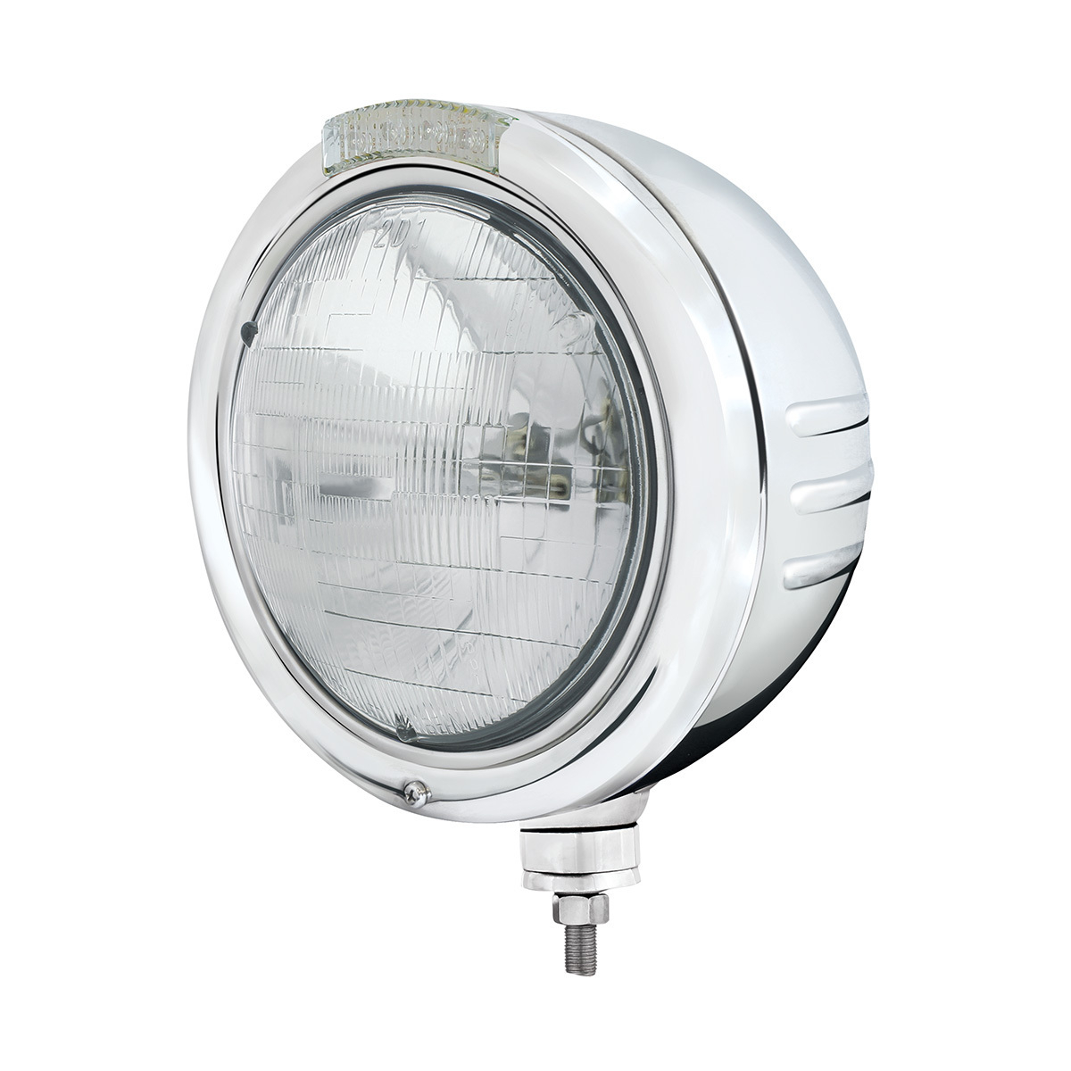 Stainless Steel Classic Embossed Stripe Headlight H6024 & Dual Mode LED Signal-Clear Lens