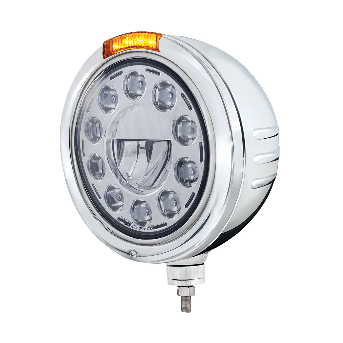 Stainless Steel Bullet Embossed Stripe Headlight 11 LED Bulb & Dual Mode LED Signal-Amber Lens
