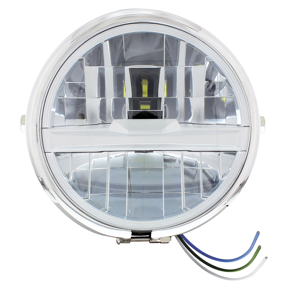 Chrome 5-3/4" Motorcycle Headlight 8 LED Bulb With Silver Bar - Side Mount