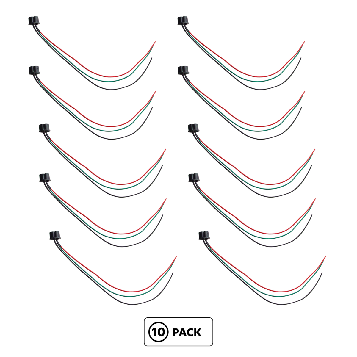 3 Contact Female Headlight Pigtail For H4 Halogen Bulb (10 Pcs)