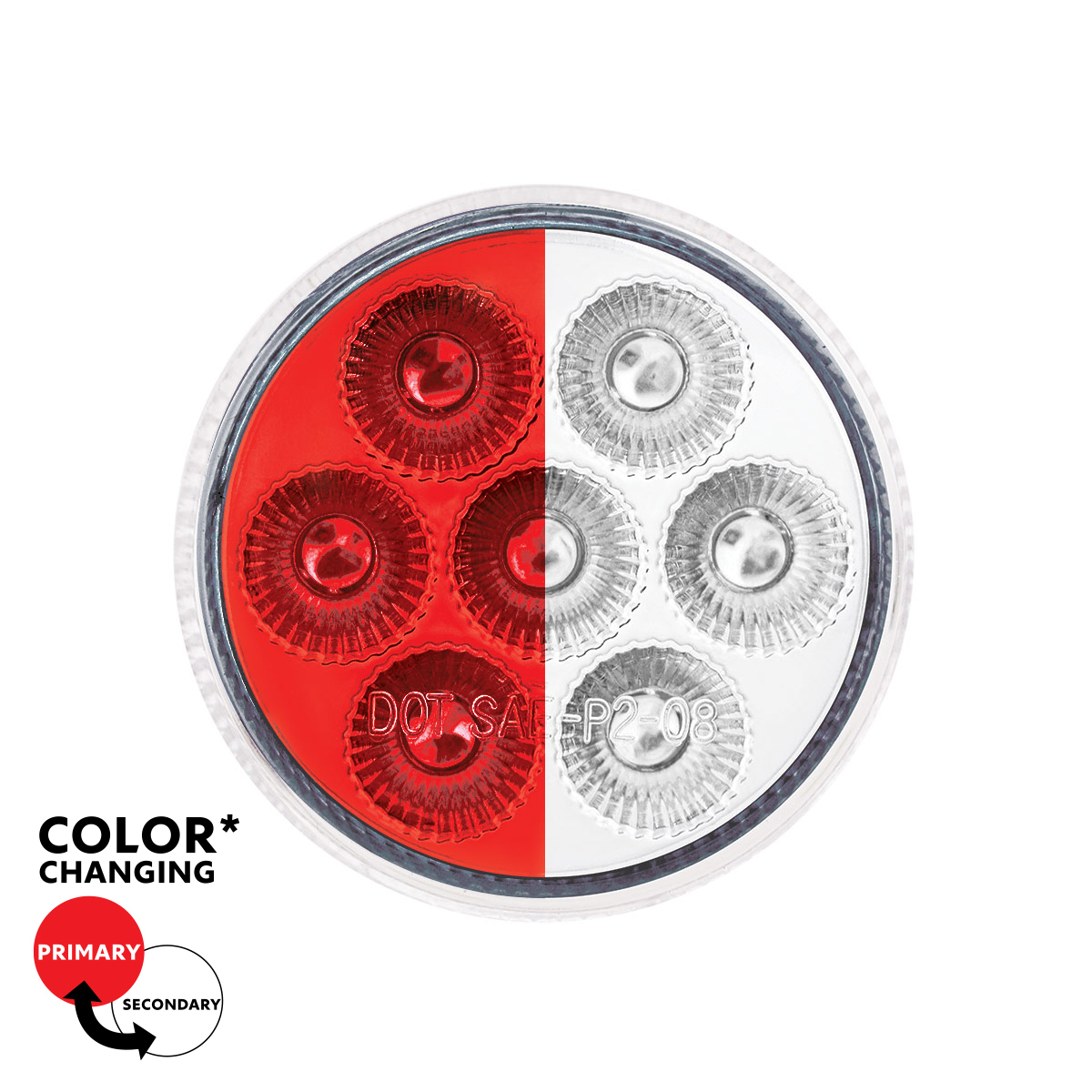 7 LED 2" Round Double Fury Light (Clearance/Marker) - Red & White LED/Clear Lens