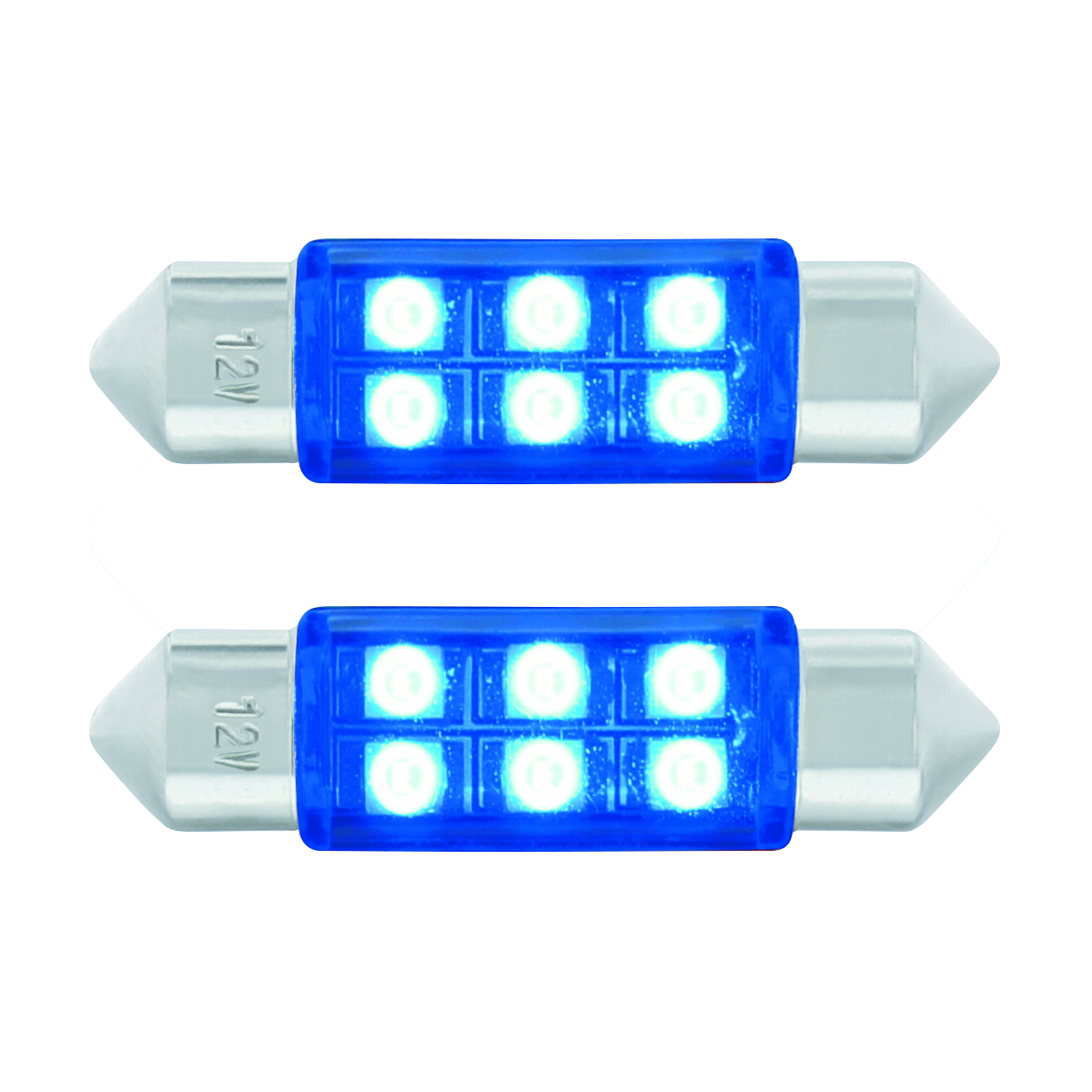 6 SMD High Power Micro LED 6418/6461-36mm Dome Light Bulb - Blue (2-Pack)