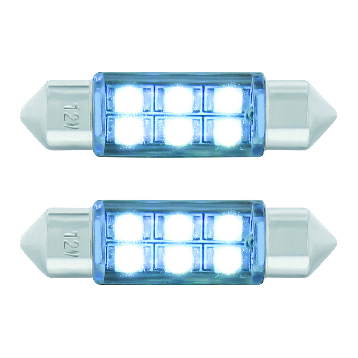 6 SMD High Power Micro LED 6418/6461-36mm Dome Light Bulb - White (2-Pack)