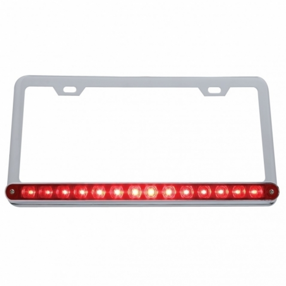 Chrome License Plate Frame With 14 LED 12" Light Bar - Red LED/Red Lens