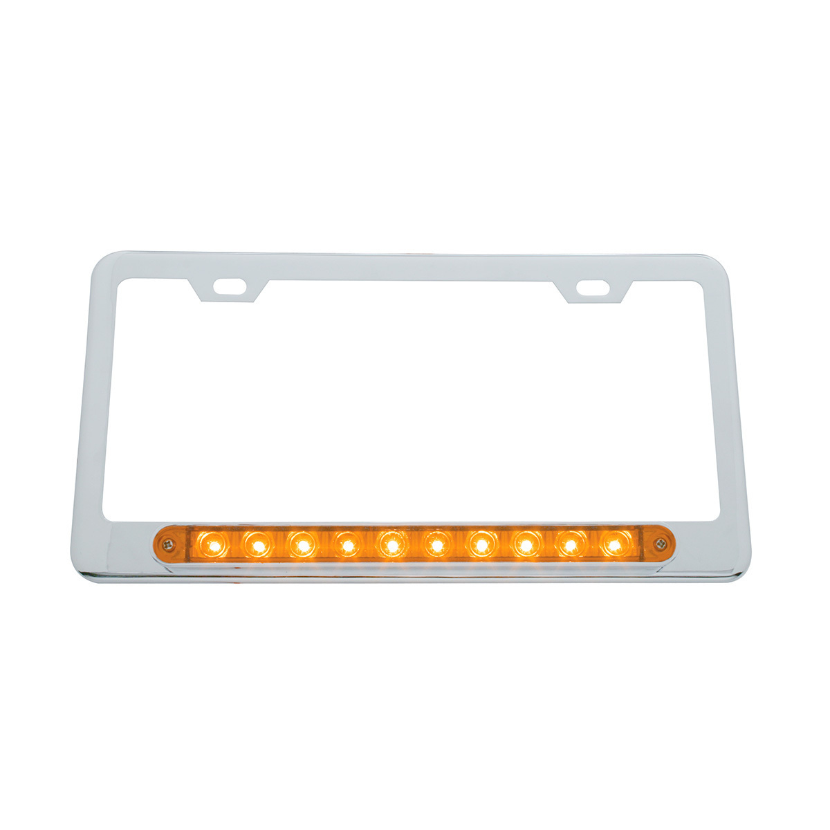 Chrome License Plate Frame With 10 LED 9" Light Bar - Amber LED/Amber Lens