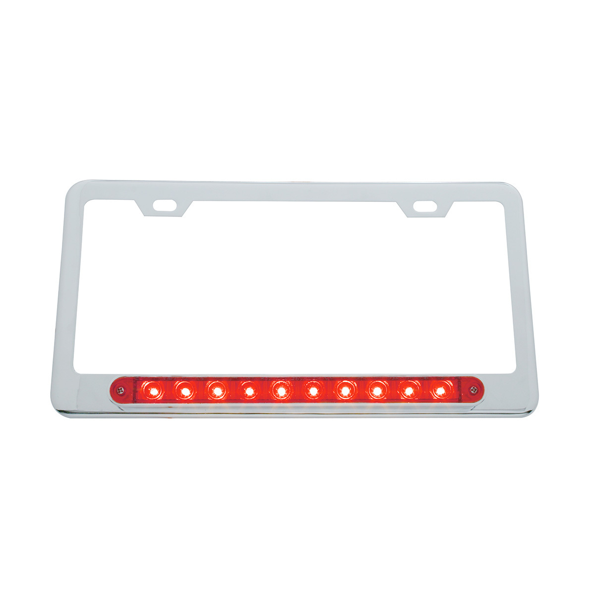 Chrome License Plate Frame With 10 LED 9" Light Bar - Red LED/Red Lens