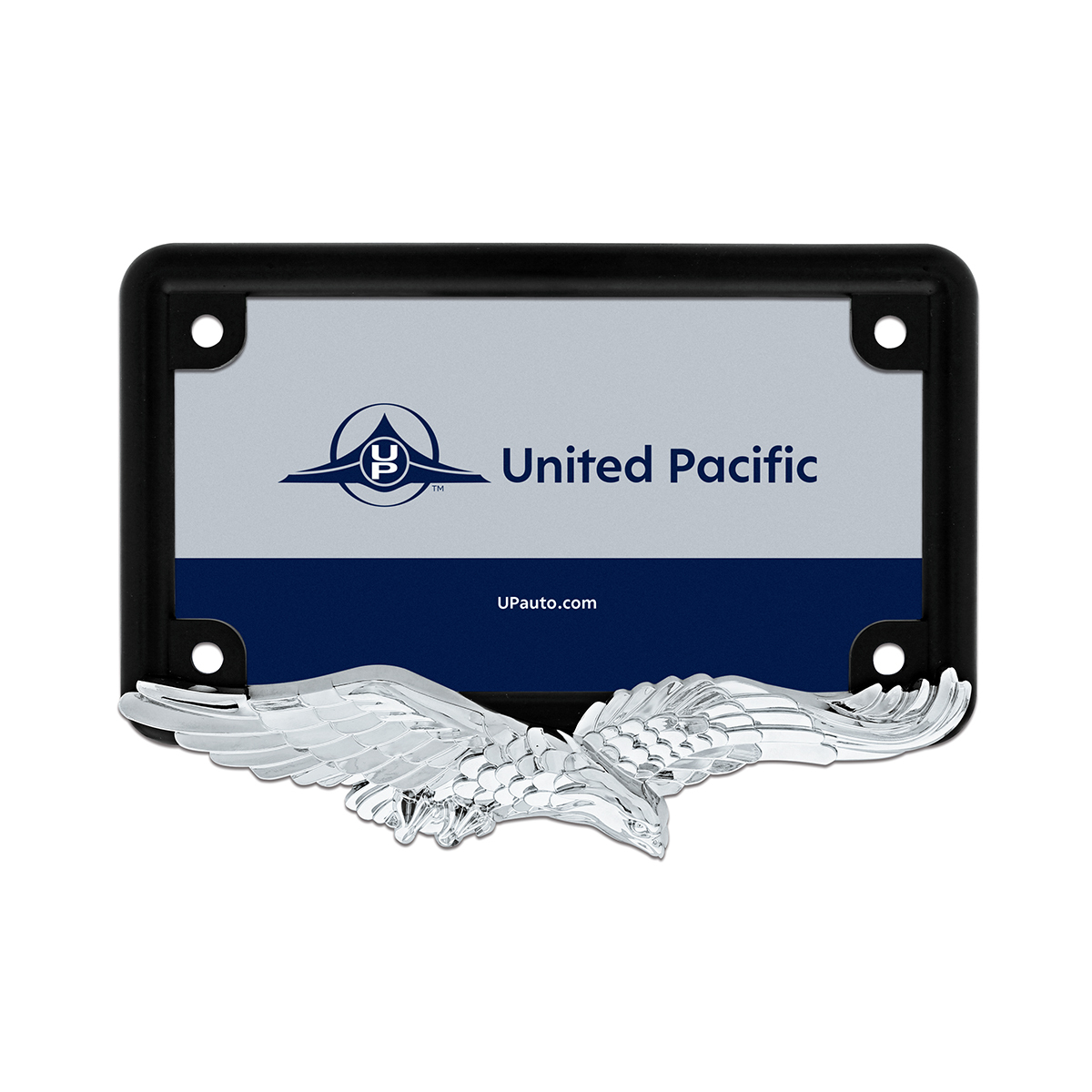 Eagle Motorcycle License Plate Frame - Chrome Eagle/Black Frame