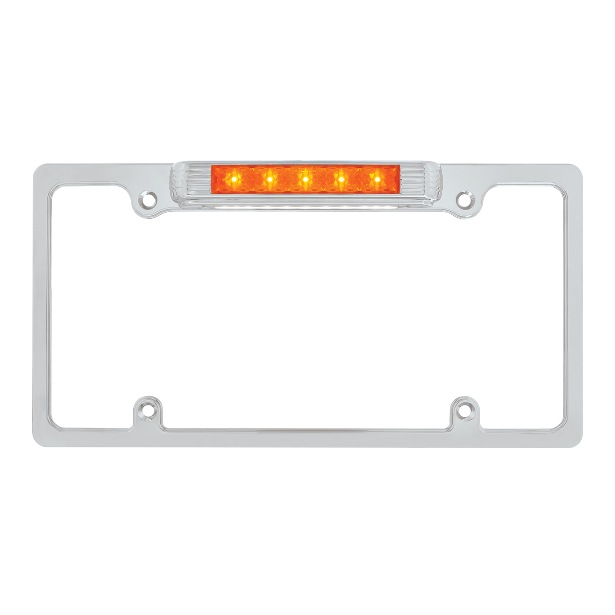 Chrome License Plate Frame With Auxiliary Light - Amber LED/Amber Lens