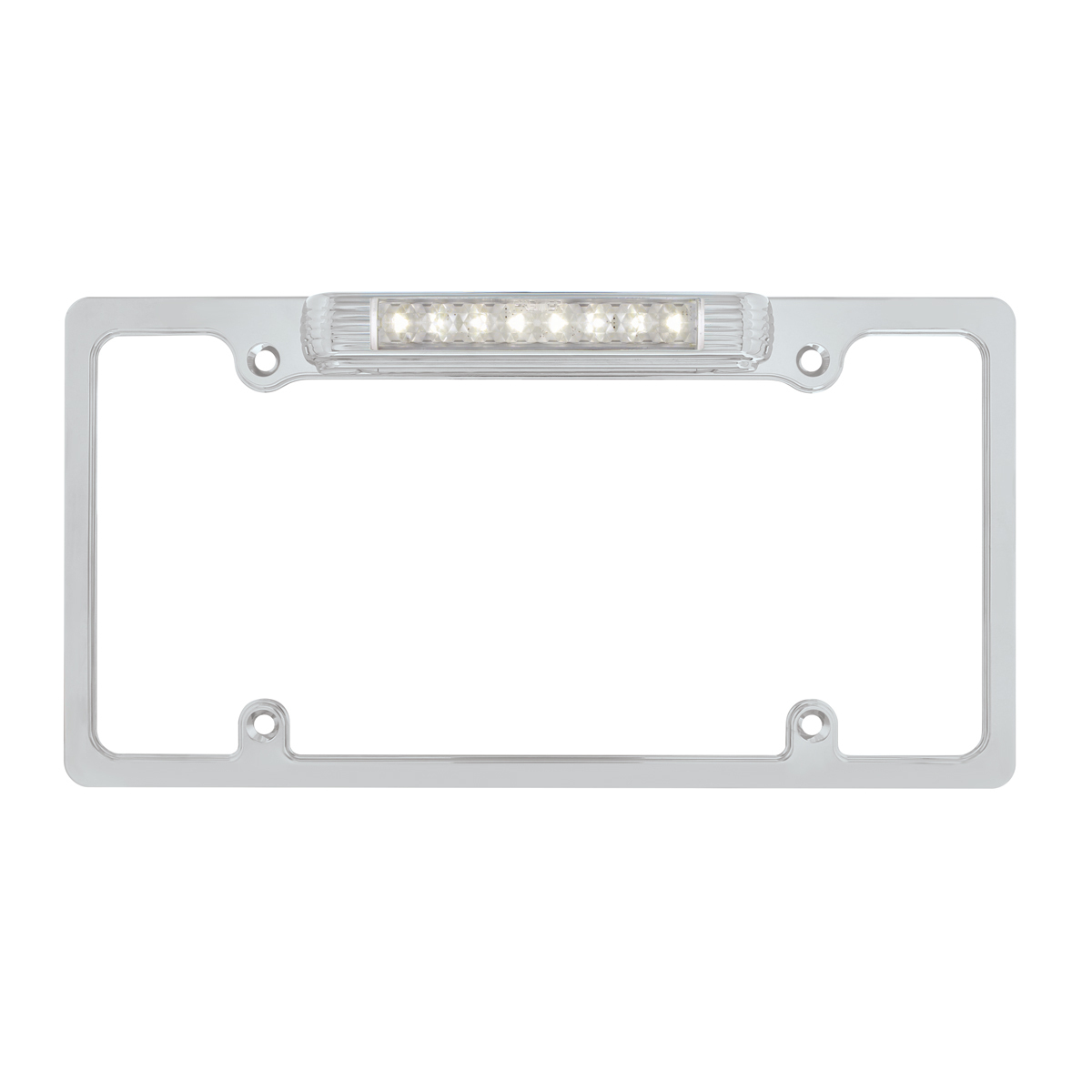 Chrome License Plate Frame With Back-Up Light - White LED/Clear Lens