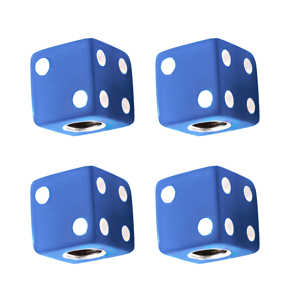 Blue Dice Valve Caps With White Dots (Set of 4)