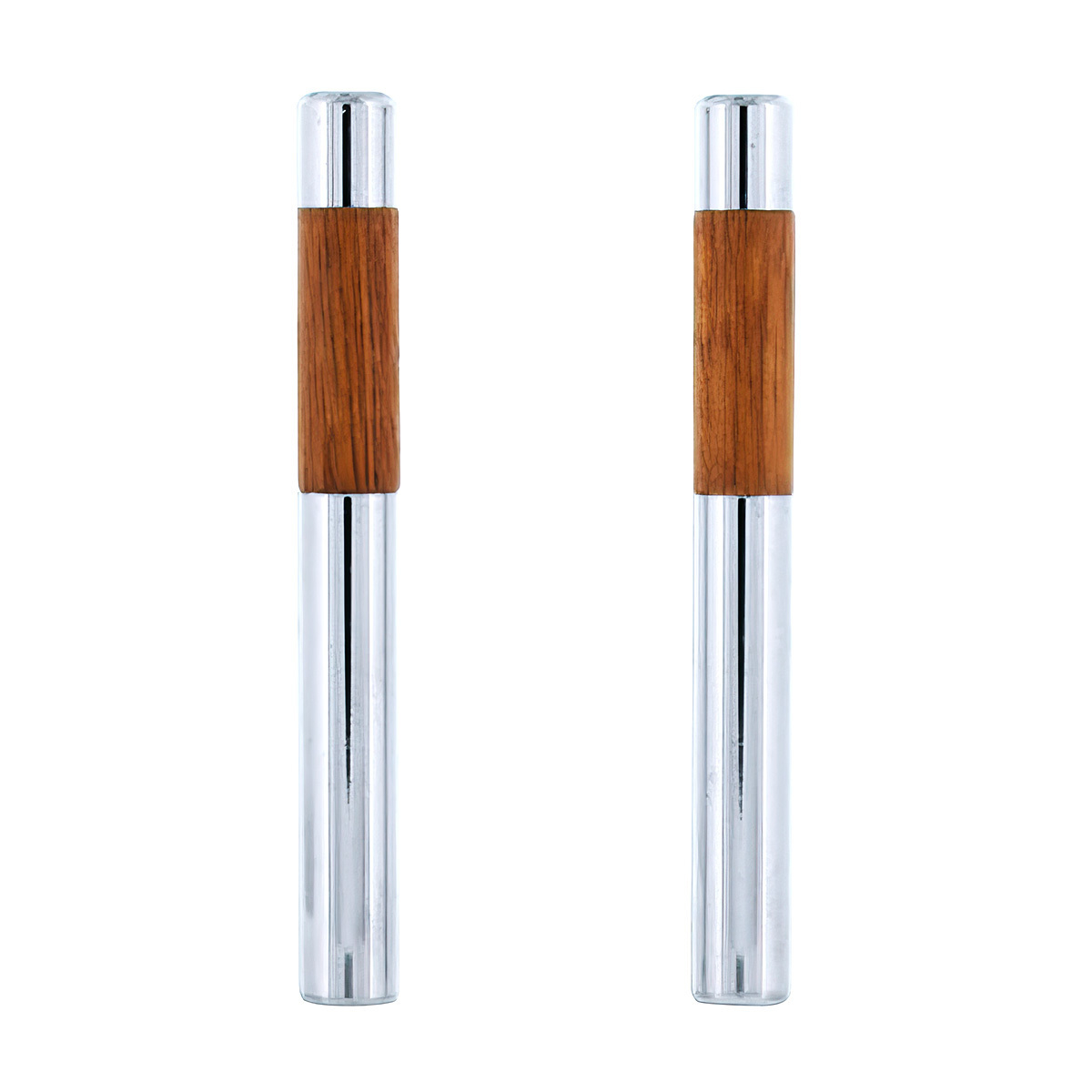 Chrome/Walnut Tube Door Lock Knobs (2Pc/Set)