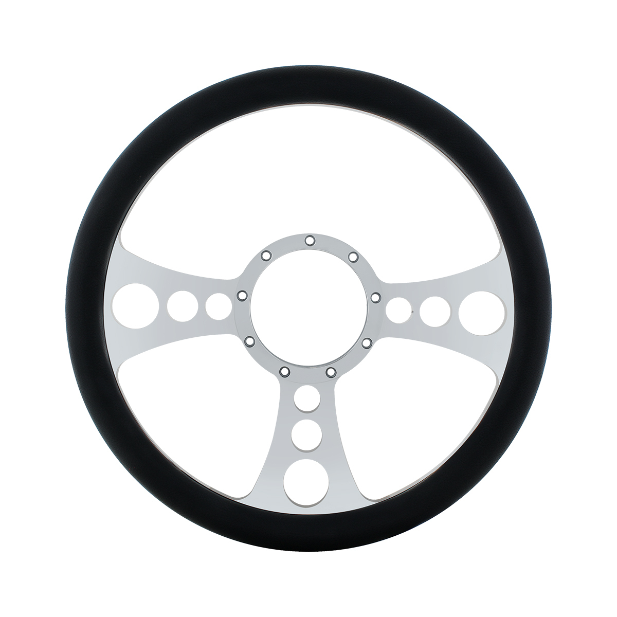 14" Chrome Aluminum Chopper Style Steering Wheel With Black Engineered Leather Grip