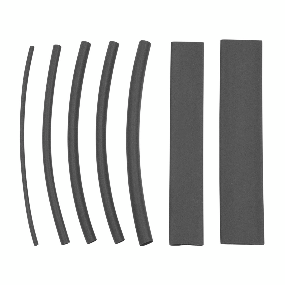 Assorted 1/16",1/8",3/16",1/4",3/8",1/2" Black Heat Shrink Tubing, 4" Long (7-Pack)