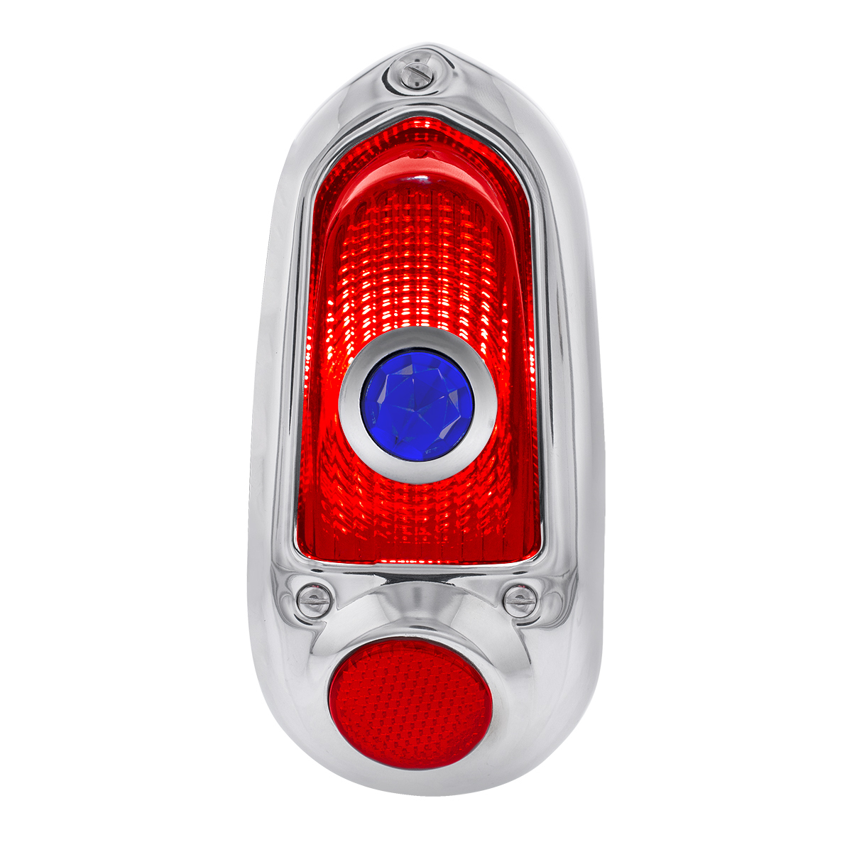 Tail Light Assembly With Stainless Steel Housing & Blue Dot For 1949-50 Chevy Passenger Car - R/H