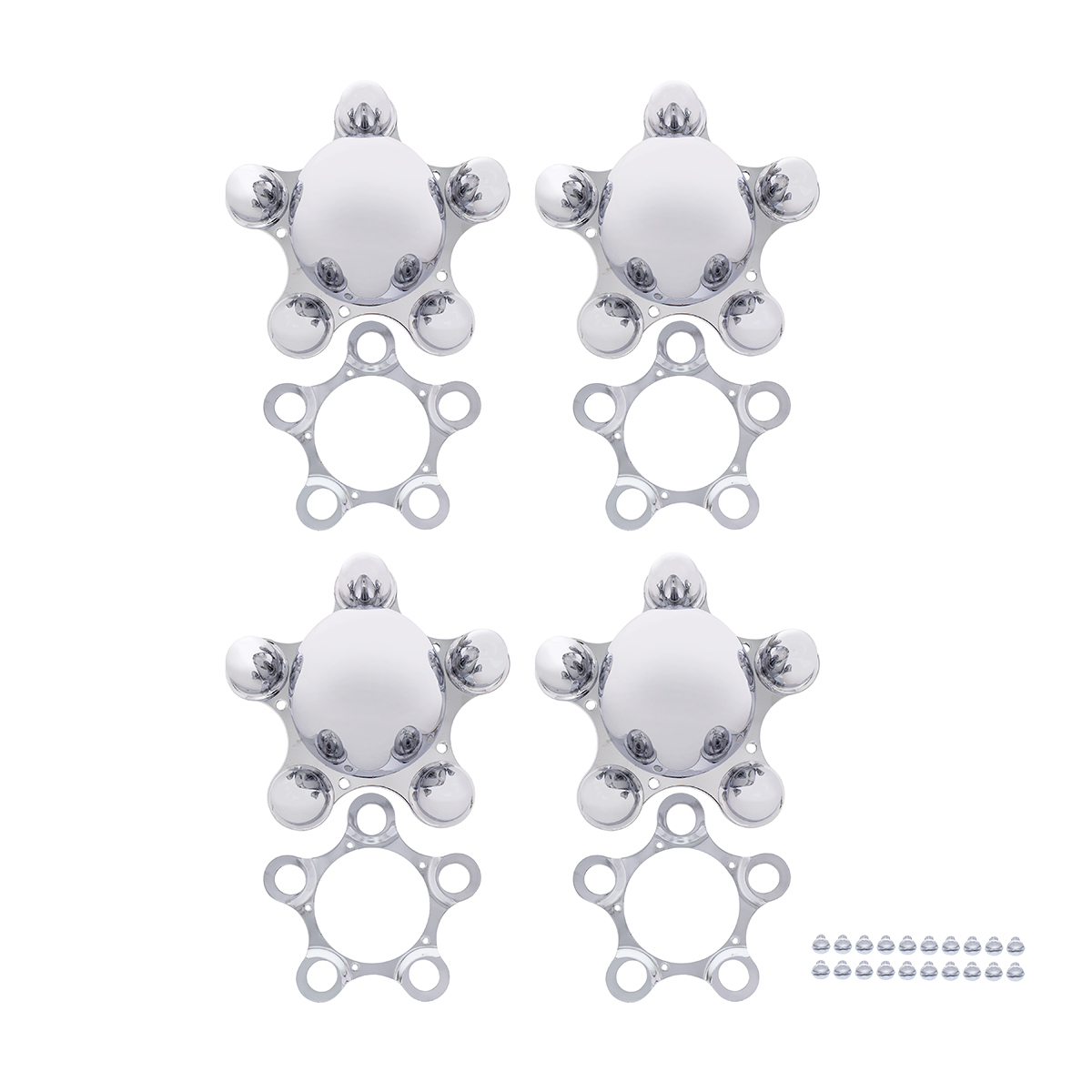 Chrome 5 on 4-1/2" Vintage Spider Wheel Hub Cover Set