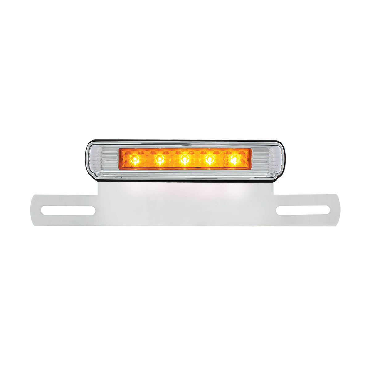 Chrome License Plate Light & Bracket With Amber LED Auxiliary Light - Amber LED/Amber Lens