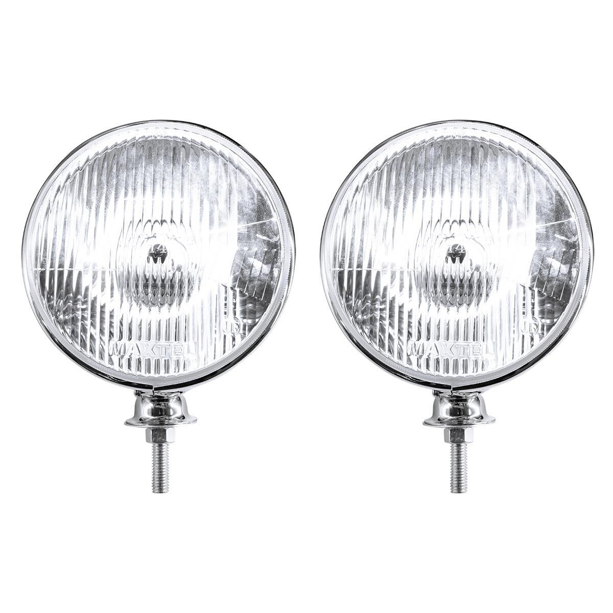 7" Chrome Dietz Style Headlight With 12 Volt Flat H4 Halogen Bulb (Pair)