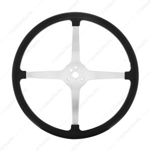 15" Chrome Plated 3-Bolt Track Style Steering Wheel With Rubber Grip