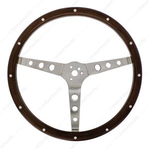 15" Woodgrain Steering Wheel For 3-Bolt Hubs