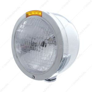 Stainless Steel Bullet Half Moon Headlight H6024 Bulb & LED Turn Signal