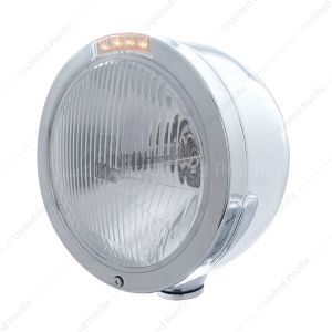 Stainless Steel Bullet Half Moon Headlight H4 Bulb & LED Turn Signal