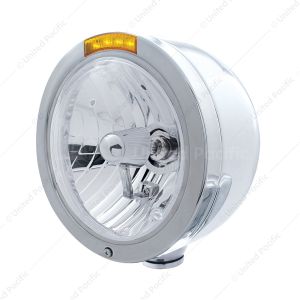 Stainless Steel Bullet Half Moon Headlight Crystal H4 Bulb & LED Turn Signal