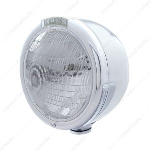 Stainless Steel Classic Half Moon Headlight 6014 Bulb & LED Turn Signal