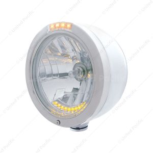Stainless Steel Bullet Half Moon Headlight H4 With 10 Amber LED & LED Turn Signal