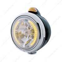 Black Guide 682-C Headlight H4 With Amber LED & Dual Mode LED Signal - Amber Lens