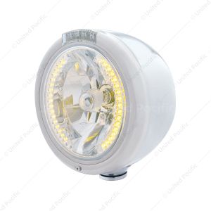 Stainless Steel Classic Half Moon Headlight H4 With Amber LED & Signal