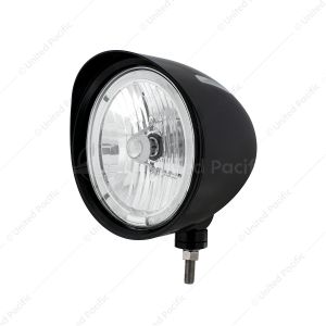 Black "Billet" Style Groove Headlight With Visor 9007 Bulb With LED Halo Rim