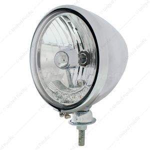 7" Stainless Dietz Style Headlight With 12 Volt Crystal Halogen Bulb & 6 Amber LED