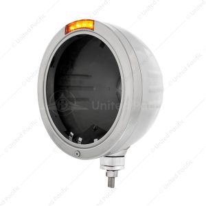 Stainless Steel Bullet Embossed Stripe Headlight No Bulb With LED Signal