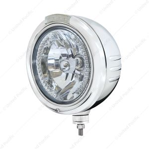 Stainless Steel Classic Embossed Stripe Headlight H4 With White LED & Dual Mode LED Signal