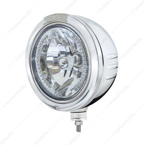 Stainless Steel Bullet Embossed Stripe Headlight H4 With White LED & Dual Mode LED Signal