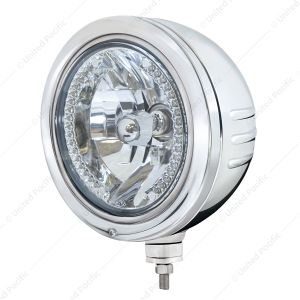 Stainless Bullet Embossed Stripe Headlight Housing With 34 Amber LED Crystal Halogen Headlight